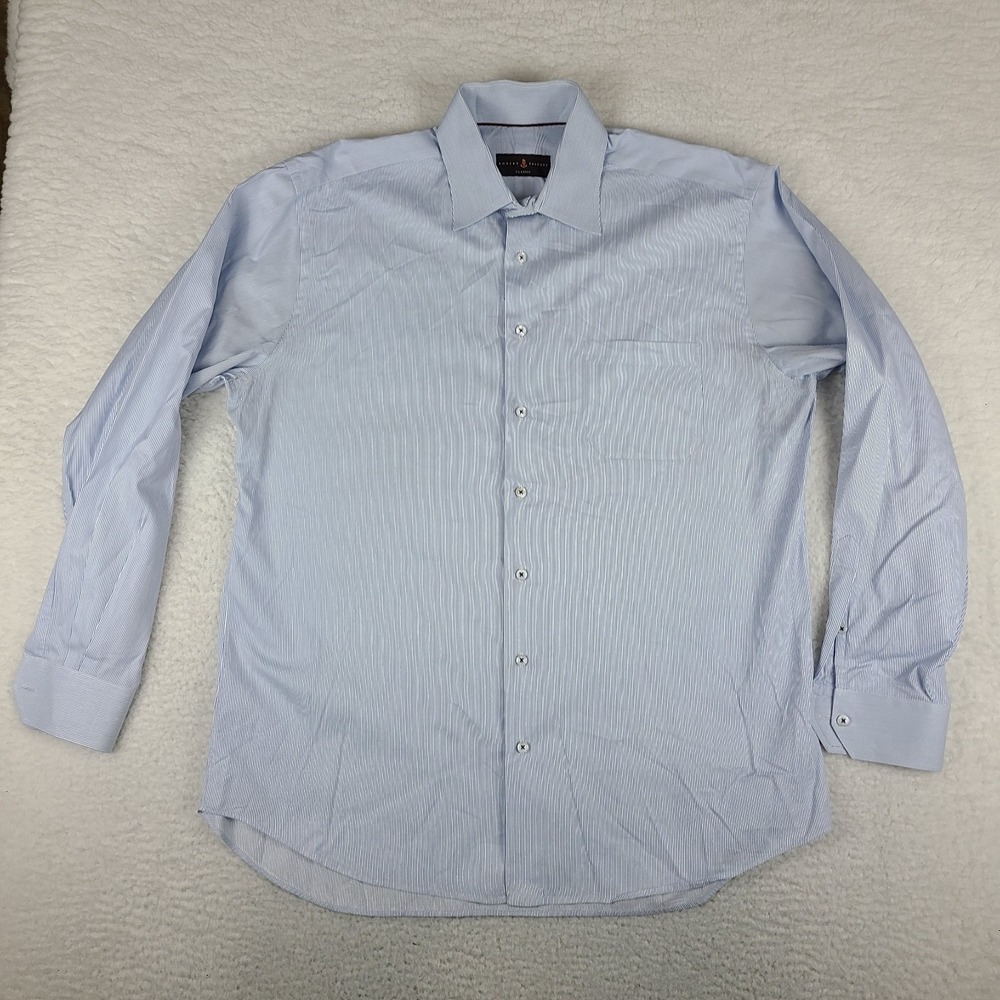 Robert‎ Talbott Dress Shirt Mens 17 Blue Striped Classic Fit Button Up
